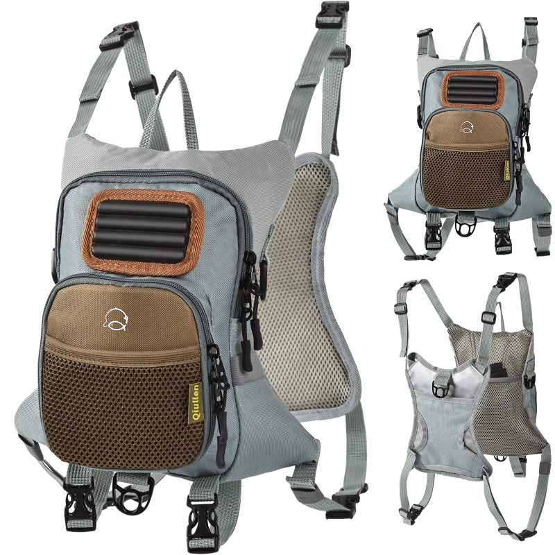 Qiullen Waterproof Fly Fishing Chest Pack with Hard Bottom Work Station, Holds Multiple Fly Boxes and Back Net Holder, Adjustable Tackle Backpack with Quick-Release - Image 1
