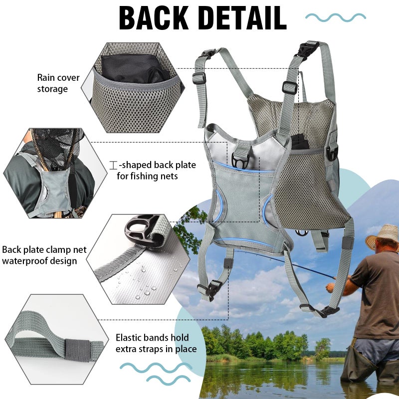 Qiullen Waterproof Fly Fishing Chest Pack with Hard Bottom Work Station, Holds Multiple Fly Boxes and Back Net Holder, Adjustable Tackle Backpack with Quick-Release - Image 5