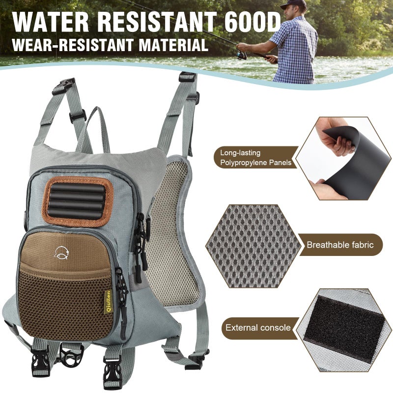 Qiullen Waterproof Fly Fishing Chest Pack with Hard Bottom Work Station, Holds Multiple Fly Boxes and Back Net Holder, Adjustable Tackle Backpack with Quick-Release - Image 4