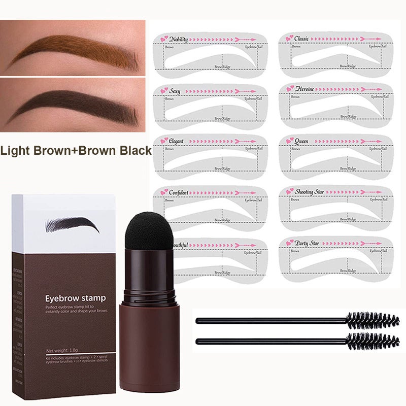 Eyebrow stamp stencil set of 2 light brown + brown black One-step eyebrow stamp shaping set printed on eyebrows waterproof eyebrow styler long-lasting eyebrow stamp 10 reusable stencils - Image 1