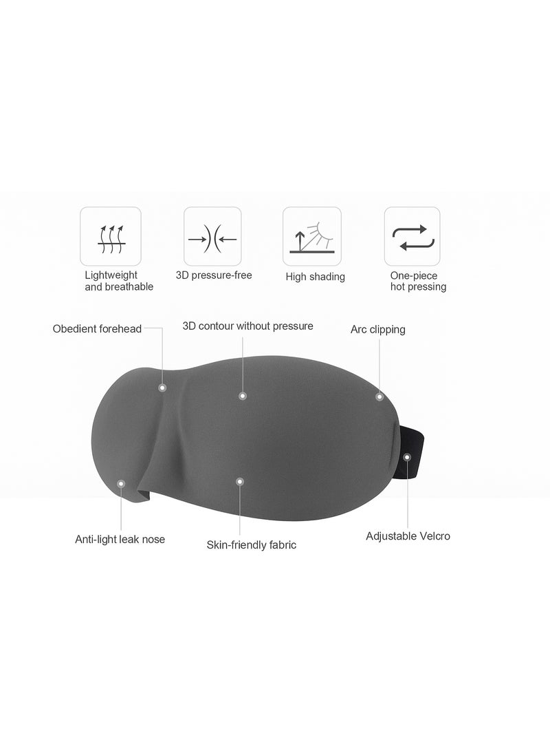 3D Eye Mask, Eye Blindfold Shield, Sleeping Mask, Light Blocking, Zero Eye Pressure Adjustable Night Blindfold Ultralight Travel Nap Eye Cover (Grey) - Image 4