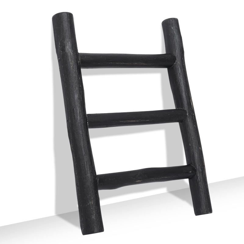 FUIN Fully Assembled Wooden Tea Towel Ladder Mini Ladder Towel Rack Display Hanger Small Rustic Farmhouse Tea Towel Stand Holder for Country Bathroom Decor Black