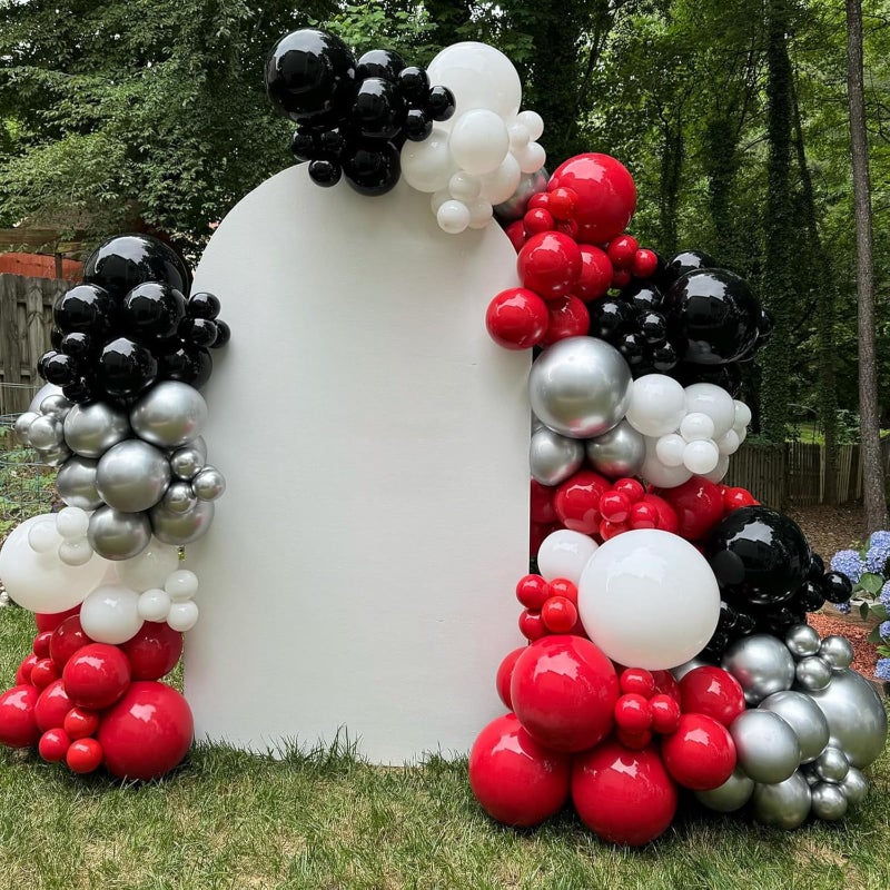 Paeyeq Red Black Balloons, 60 Pcs 12 Inch Double Stuffed Red Matte Black White Balloon with Metallic Silver Balloon for Halloween Vampire Prom New Year Race Car Theme Birthday Poker Card Party Decorations - Image 3
