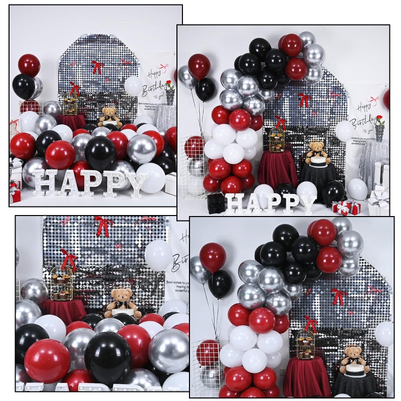 Paeyeq Red Black Balloons, 60 Pcs 12 Inch Double Stuffed Red Matte Black White Balloon with Metallic Silver Balloon for Halloween Vampire Prom New Year Race Car Theme Birthday Poker Card Party Decorations - Image 4