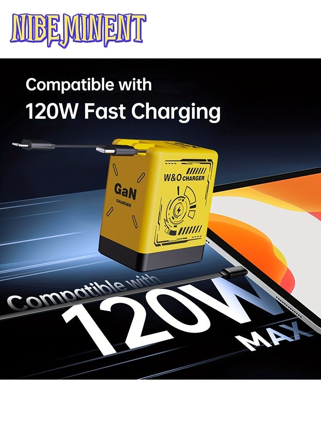 NIBEMINENT Smart Charger, 2 in 1 120w Fast Charger, Retractable Wall Fast Charger, Portable Charger with All in 1 Foldable Plug, Fast Charging Power Adapter for Smartphones (Green) - Image 5