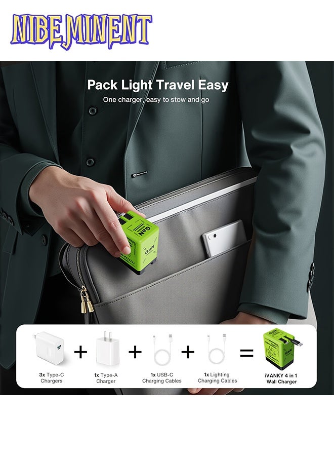 NIBEMINENT Smart Charger, 2 in 1 120w Fast Charger, Retractable Wall Fast Charger, Portable Charger with All in 1 Foldable Plug, Fast Charging Power Adapter for Smartphones (Green) - Image 4