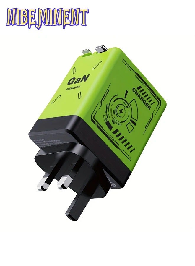 NIBEMINENT Smart Charger, 2 in 1 120w Fast Charger, Retractable Wall Fast Charger, Portable Charger with All in 1 Foldable Plug, Fast Charging Power Adapter for Smartphones (Green) - Image 1
