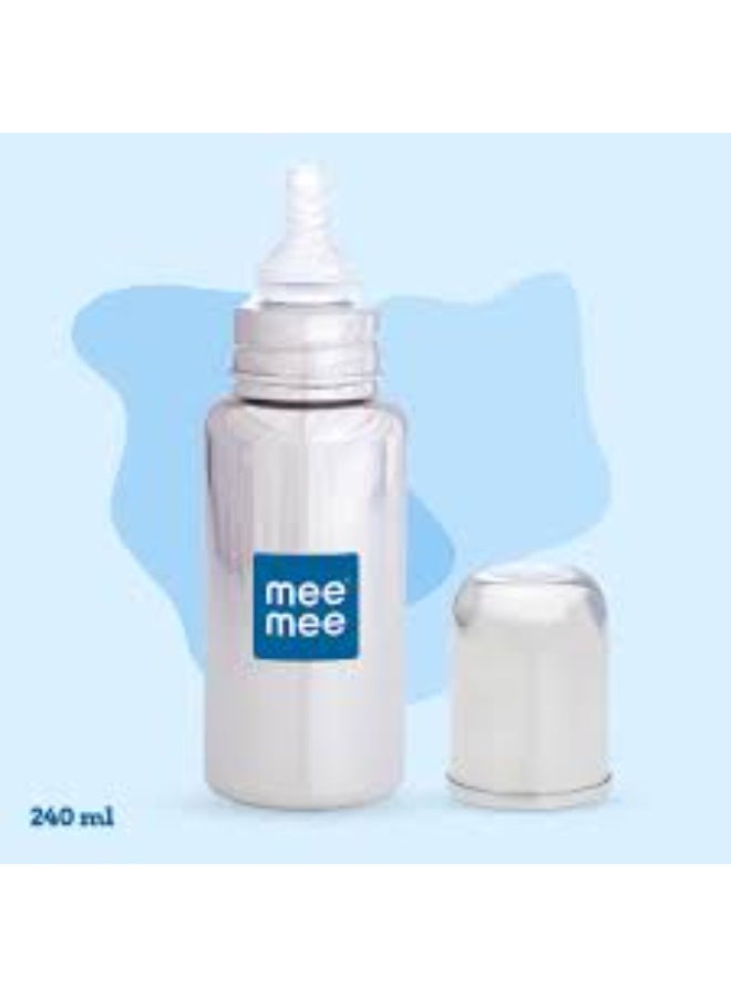 مي مي رضّاعة "Mee Mee" الفولاذية للأطفال سعة 120 مل | زجاجة حليب مزودة بصمام متطور مضاد للمغص، خالية من مادة BPA، بحلمة سيليكون ناعمة وعنق نحيل؛ مخصصة للرضّع وحديثي الولادة (من عمر 0 ​​إلى 2 سنوات). - Image 2