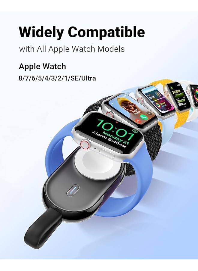 erorex Portable Watch Charger 1200Mah 2.5W Fast Charging Portable Iwatch Charger Power Bank Magnetic Iwatch Charger Compatible With Watch Series 9 8 7 6 5 4 3 2 1 Se Ultra Black  - Image 3
