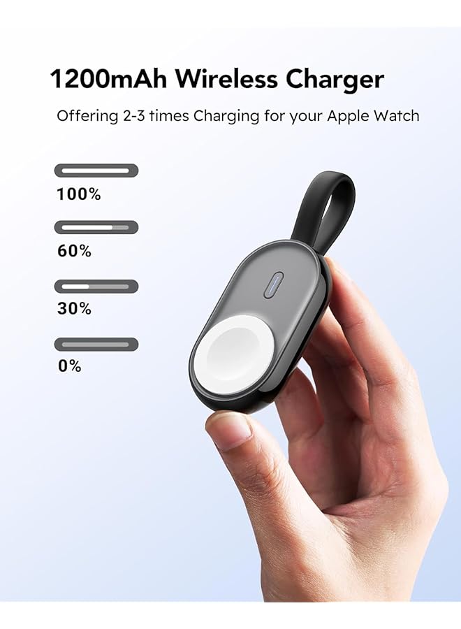 erorex Portable Watch Charger 1200Mah 2.5W Fast Charging Portable Iwatch Charger Power Bank Magnetic Iwatch Charger Compatible With Watch Series 9 8 7 6 5 4 3 2 1 Se Ultra Black  - Image 4