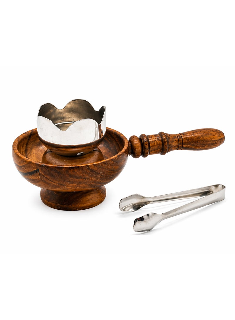 Wooden Bakhoor Burner with Handle – Premium Incense Burner Set with Stainless Steel Cup & Tongs – Traditional Arabic Mabkhara for Home & Majlis - Image 1