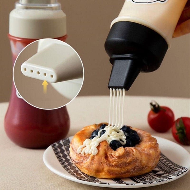 PRAMANTA Plastic Sauce Bottle Kitchen Vinegar Oil Ketchup Sauce Bottle Honey Chutney Salad Dressing Condiment Dispenser Squeeze Bottle for Home Hotel Restaurant (2Pcs) - Image 2