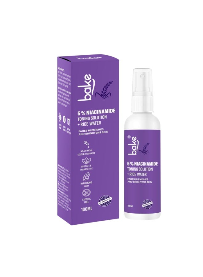 BAKE 5% Niacinamide & Rice Water Toner | Fermented Rice Water Extract | For Dry & Acne Prone Skin | Alcohol Free Toner with Hyaluronic Acid | Smoothens Uneven Skin | Fades Acne Marks | 100ml - Image 1