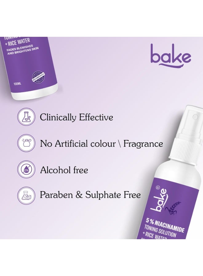 BAKE 5% Niacinamide & Rice Water Toner | Fermented Rice Water Extract | For Dry & Acne Prone Skin | Alcohol Free Toner with Hyaluronic Acid | Smoothens Uneven Skin | Fades Acne Marks | 100ml - Image 3