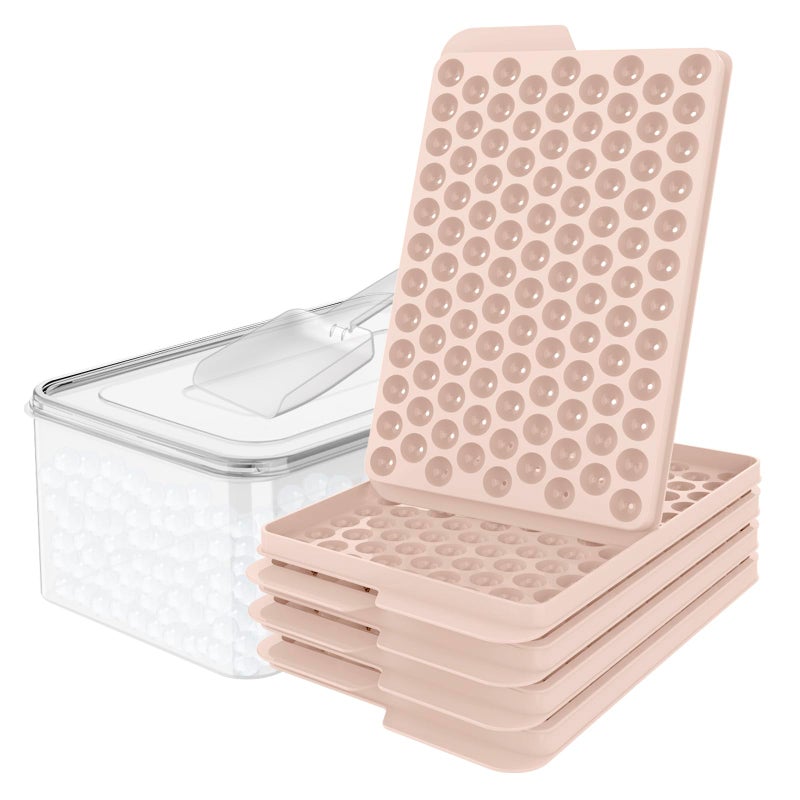 WIBIMEN Mini Ice Cube Trays, 0.55â€ Tiny Pebble Ice for Iced Coffee & Cocktails, Fast Chill, Easy Twist Release, Stackable with Lid & Storage Bin (4 Pack, Pink) - Image 1