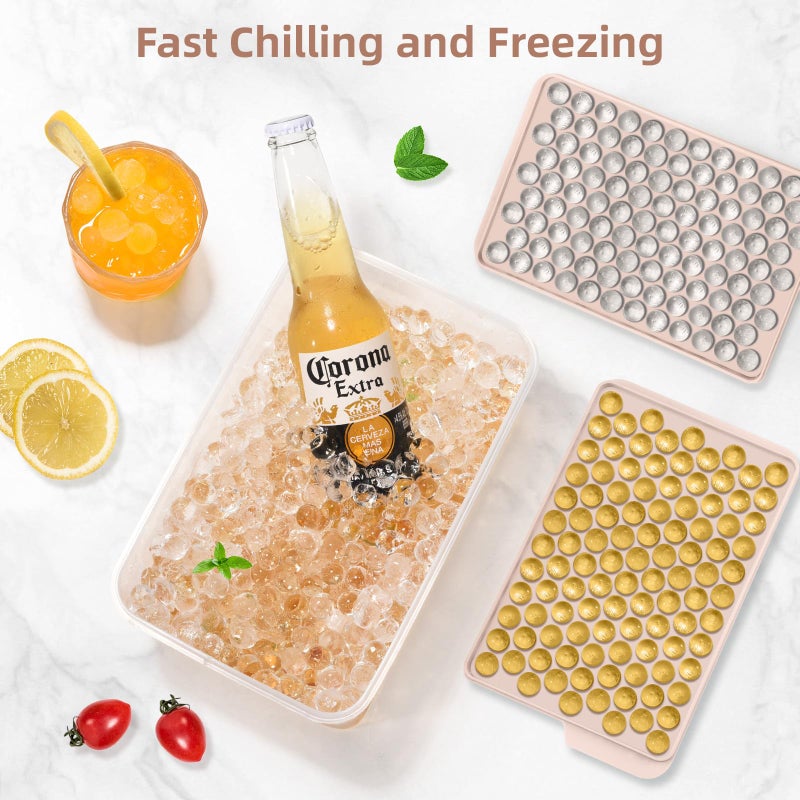WIBIMEN Mini Ice Cube Trays, 0.55â€ Tiny Pebble Ice for Iced Coffee & Cocktails, Fast Chill, Easy Twist Release, Stackable with Lid & Storage Bin (4 Pack, Pink) - Image 3