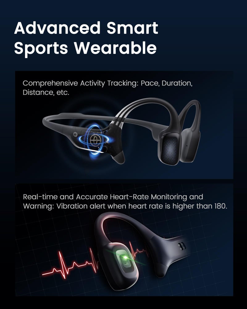 mojawa HaptiFit Terra Advanced Smart Sports Wearable, Open Ear Bluetooth Bone Conduction Headphones with Mic and 32GB MP3, Waterproof Wireless Earphones for Workouts, Swimming and Running, Deep Blue - Image 2