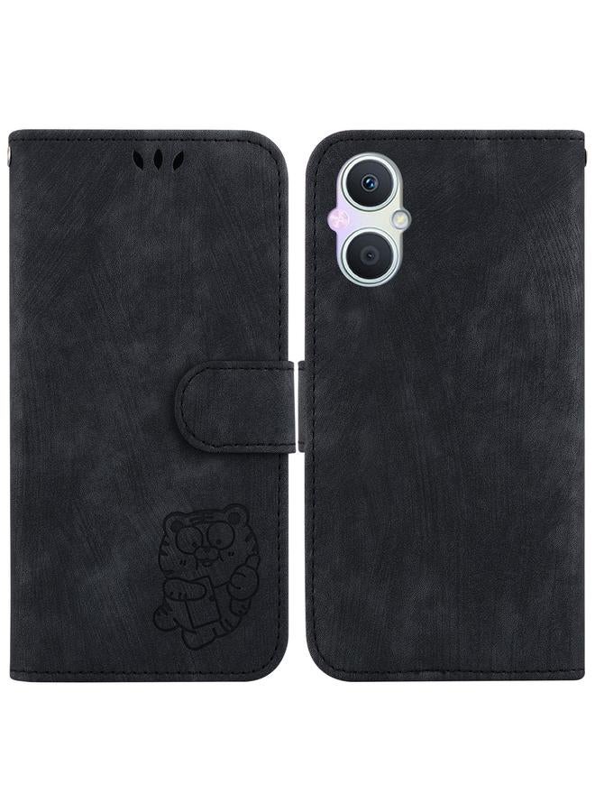 اس-توب جراب لهاتف OPPO A96 5G / Reno7 Z 5G جراب هاتف من الجلد المنقوش بنقشة نمر صغير - Image 1