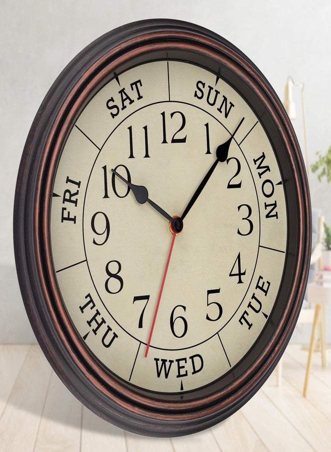 Foxtop Day of The Week Wall Clock for Seniors, 14 Inch Classic Silent Day Wall Clock for Office Home, Ideal Retirement Gift for Men & Women (Bronze) - Image 3