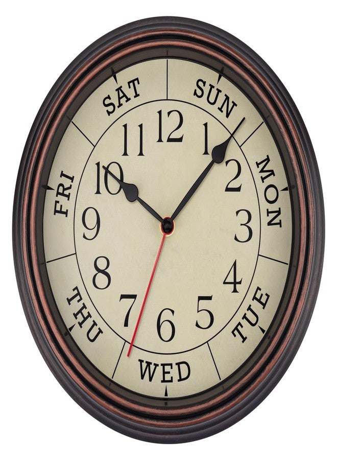 Foxtop Day of The Week Wall Clock for Seniors, 14 Inch Classic Silent Day Wall Clock for Office Home, Ideal Retirement Gift for Men & Women (Bronze) - Image 1