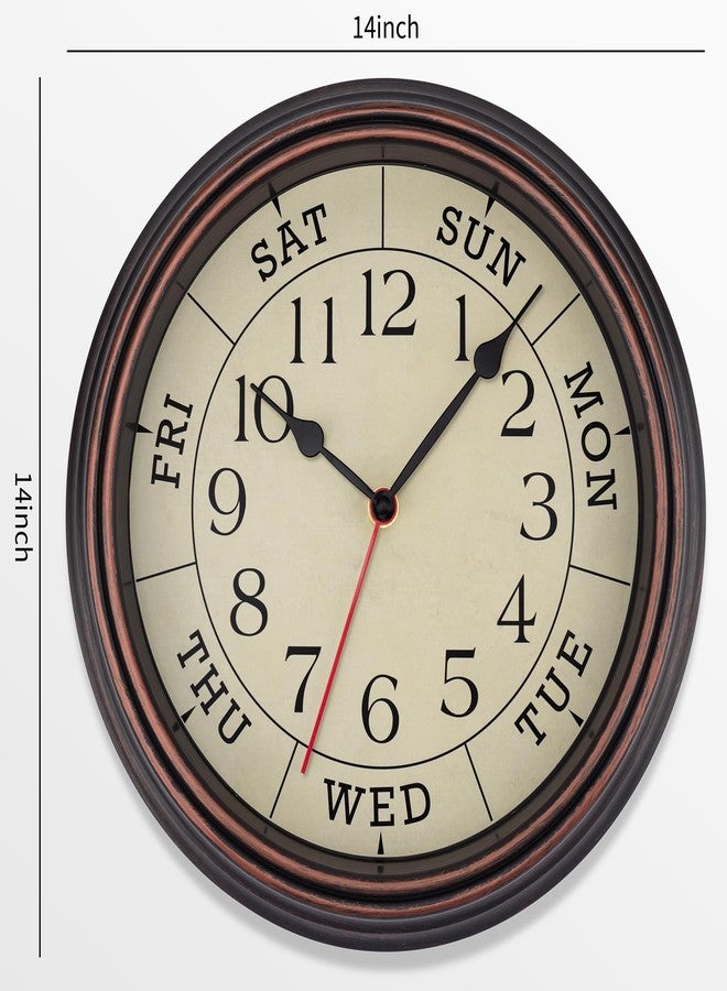 Foxtop Day of The Week Wall Clock for Seniors, 14 Inch Classic Silent Day Wall Clock for Office Home, Ideal Retirement Gift for Men & Women (Bronze) - Image 2