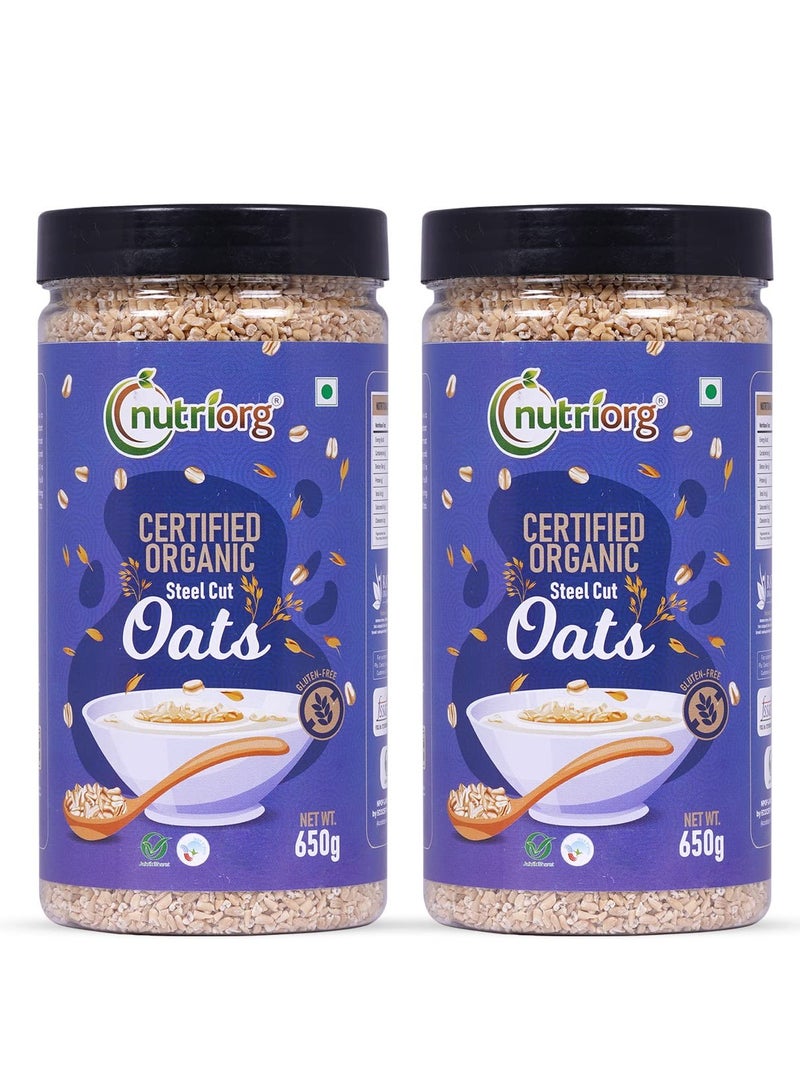 nutriorg Nutriorg Certified Organic  Steel cut Oats 1300g (Pack of 2 * 650g) | Gluten Free | For Weight Loss | Fiber Rich - Image 1