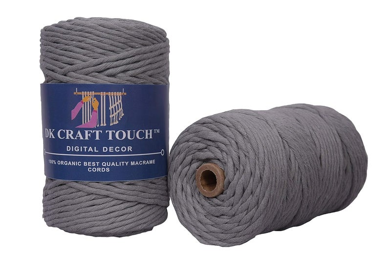 DK Craft Touch DK Craft Touch Ash Grey 5mm 50 Metre Single Strand Macrame Cotton CordThread for Craft WorkPlant Hanger Ropes Single ply 