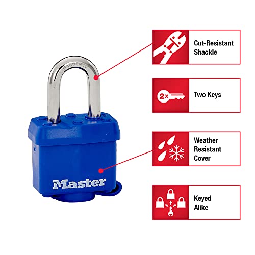 Master Lock 312TRI Laminated Padlock with Key & Thermoplastic Shell, Blue, Pack of 3 Keyed-Alike, 1-9/16-inch - Image 2
