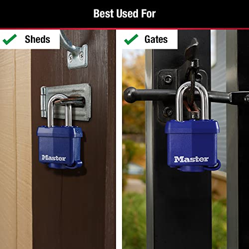 Master Lock 312TRI Laminated Padlock with Key & Thermoplastic Shell, Blue, Pack of 3 Keyed-Alike, 1-9/16-inch - Image 3
