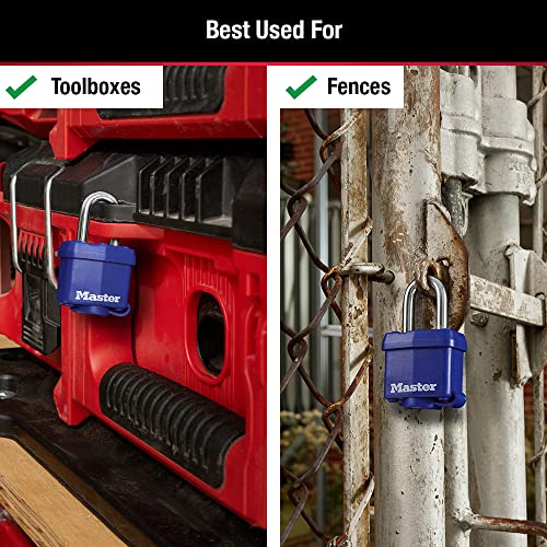 Master Lock 312TRI Laminated Padlock with Key & Thermoplastic Shell, Blue, Pack of 3 Keyed-Alike, 1-9/16-inch - Image 4