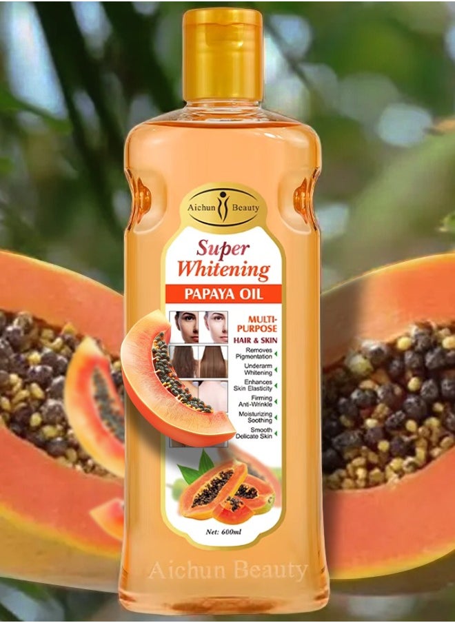 Aichun beauty 600ML Super Whitening Papaya Oil Multi Purpose Hair and Skin Papaya Oil Underarm Thigh Body Skin Whitening Remove Pigmentation Firming Moisturizing Smooth Skincare Essential Oil For Women and Men  - Image 1