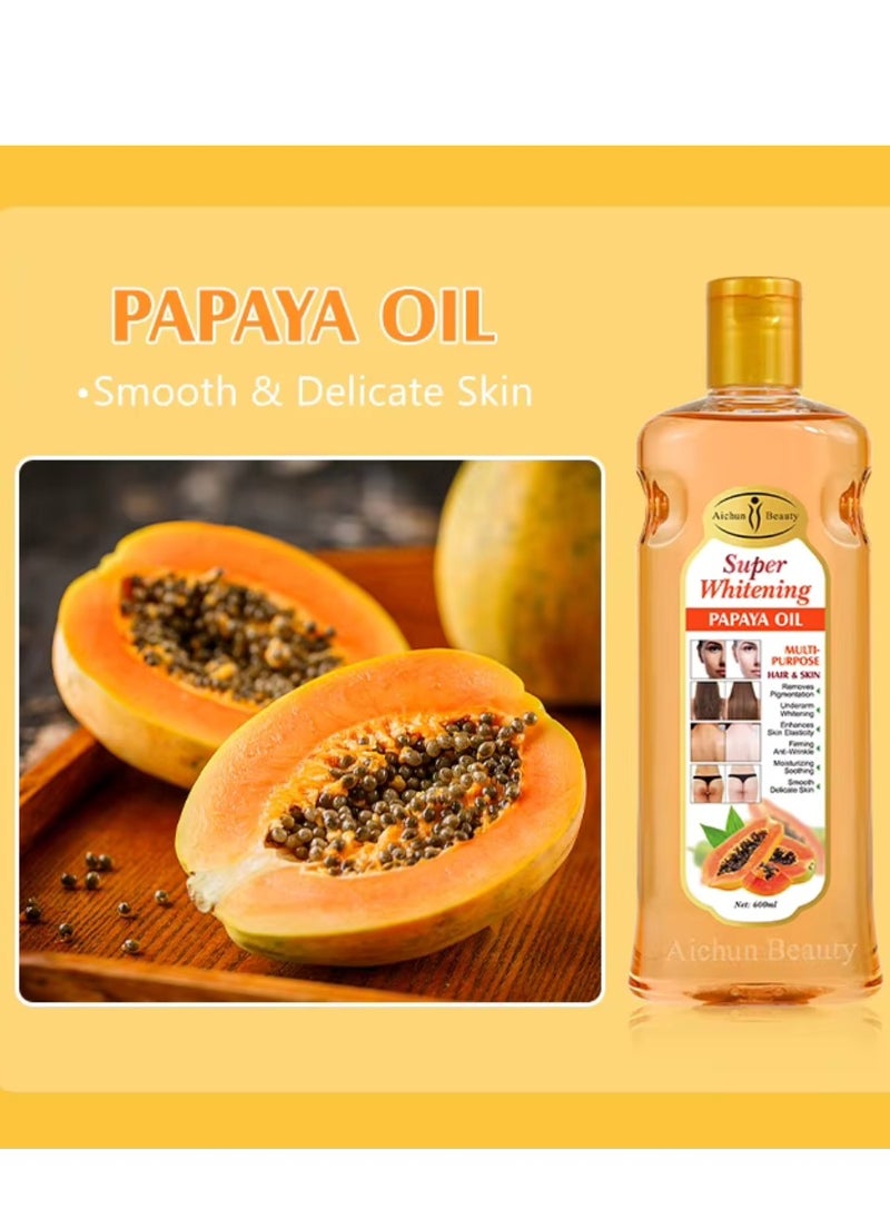 Aichun beauty 600ML Super Whitening Papaya Oil Multi Purpose Hair and Skin Papaya Oil Underarm Thigh Body Skin Whitening Remove Pigmentation Firming Moisturizing Smooth Skincare Essential Oil For Women and Men  - Image 2