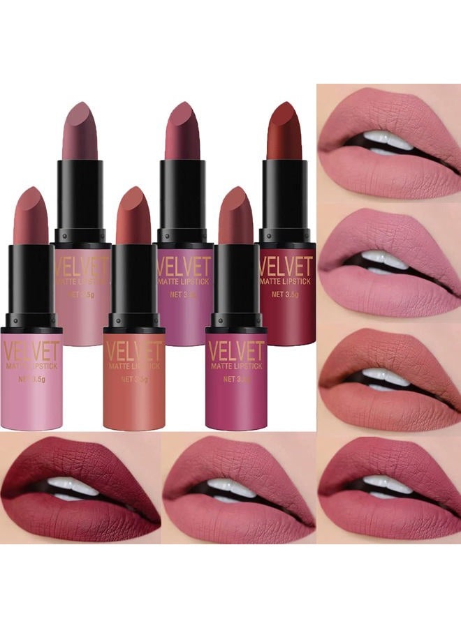 Dulele 6 Colors of Velvet Smooth Matte Lipstick Set, Long Lasting & Waterproof Non-Stick Cup Nude Color Lip Makeup Gift Set for Girls and Women - Image 1
