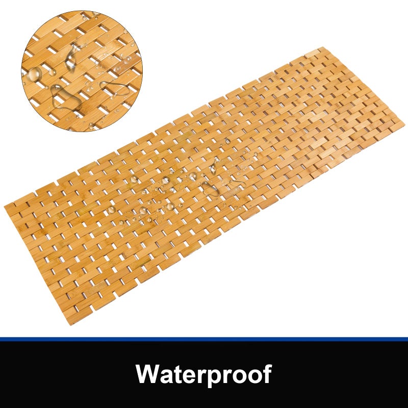 Fovlaurs Bambo Bath Mat Bathroom Runner Long Large Rugs Floor Wood Shower Bathtub Waterproof Non Slip Accessories 16x48 Inch Easy to Clean, Natural, 1 pc - Image 2