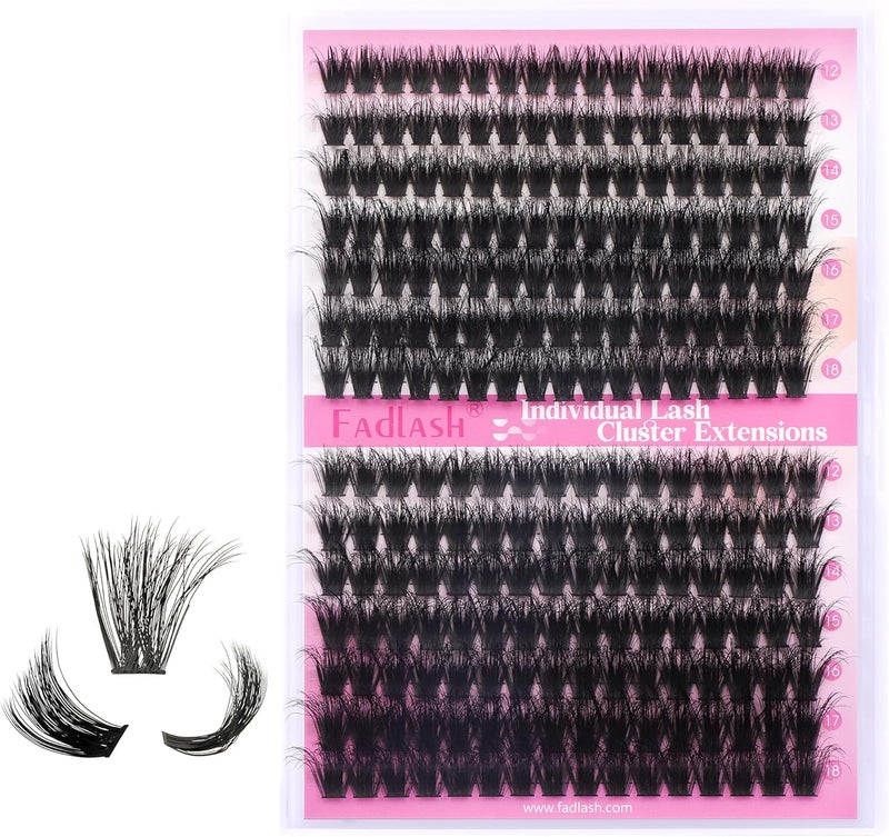 FADLASH Individual Eyelashes 0.07mm D-Curl 80+100P Cluster Eyelashes 3D Effect 12-18mm Mix Length Self-Application for DIY False Eyelash Extension Volume Eyelashes (80P+100P-0.07-D-Mix) - Image 1