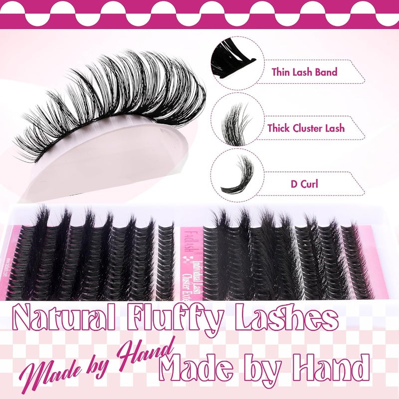 FADLASH Individual Eyelashes 0.07mm D-Curl 80+100P Cluster Eyelashes 3D Effect 12-18mm Mix Length Self-Application for DIY False Eyelash Extension Volume Eyelashes (80P+100P-0.07-D-Mix) - Image 4