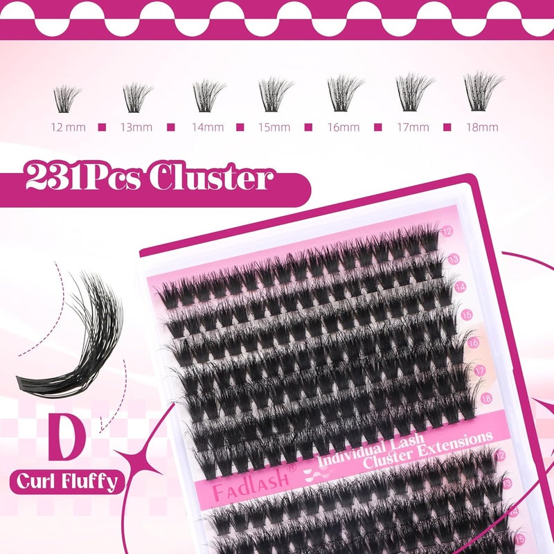 FADLASH Individual Eyelashes 0.07mm D-Curl 80+100P Cluster Eyelashes 3D Effect 12-18mm Mix Length Self-Application for DIY False Eyelash Extension Volume Eyelashes (80P+100P-0.07-D-Mix) - Image 3