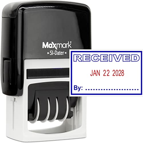 MaxMark Office Self Inking Date Stamp with Phrase Received - 2 Color Blue/Red Ink - Image 1