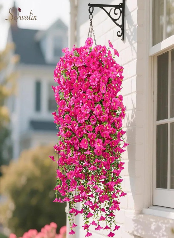 سيروالين زهور سيروالين الاصطناعية المعلقة لتزيين المساحات الخارجية، 4 قطع من نباتات الحرير الاصطناعية المقاومة للأشعة فوق البنفسجية، مناسبة للشرفات والباحات والحدائق الداخلية (لون وردي فاقع، 4 قطع). - Image 5
