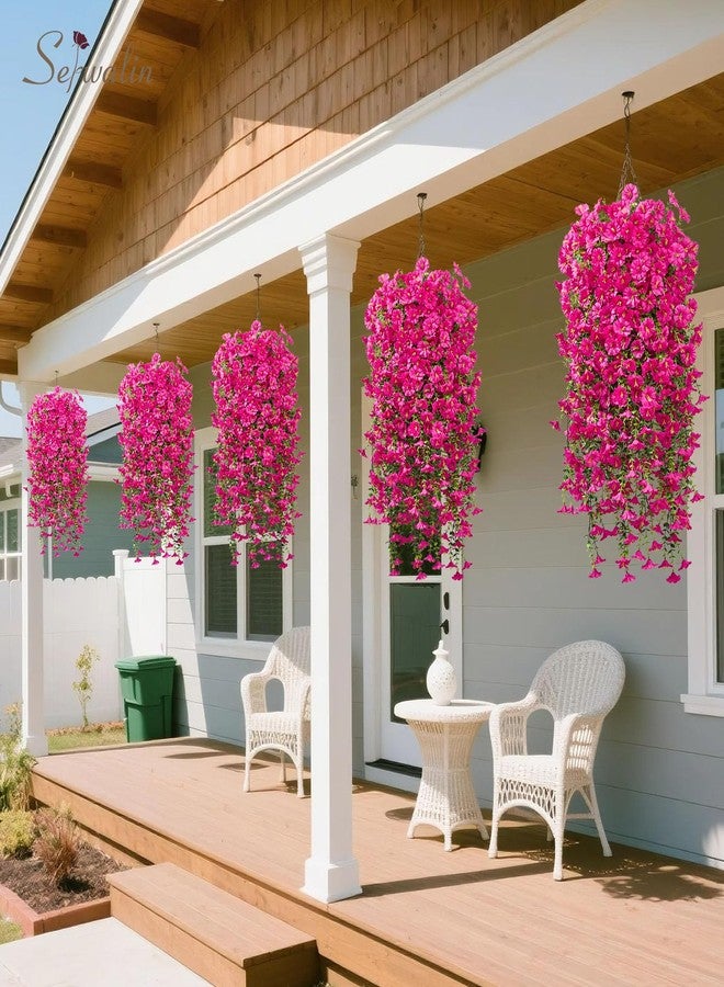 سيروالين زهور سيروالين الاصطناعية المعلقة لتزيين المساحات الخارجية، 4 قطع من نباتات الحرير الاصطناعية المقاومة للأشعة فوق البنفسجية، مناسبة للشرفات والباحات والحدائق الداخلية (لون وردي فاقع، 4 قطع). - Image 2