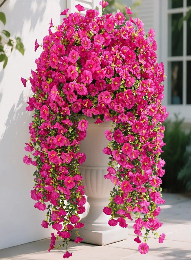 سيروالين زهور سيروالين الاصطناعية المعلقة لتزيين المساحات الخارجية، 4 قطع من نباتات الحرير الاصطناعية المقاومة للأشعة فوق البنفسجية، مناسبة للشرفات والباحات والحدائق الداخلية (لون وردي فاقع، 4 قطع). - Image 1