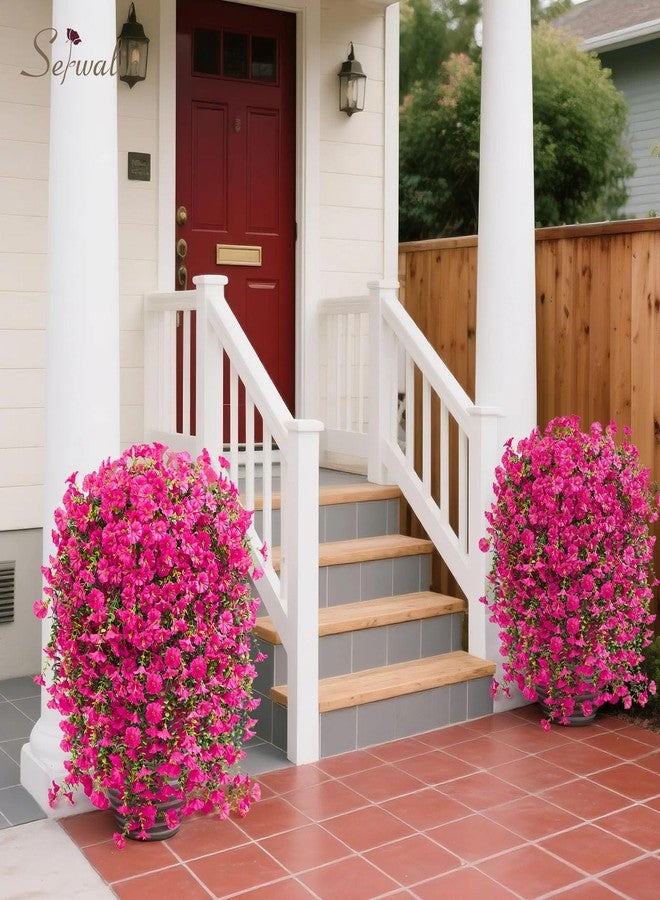 سيروالين زهور سيروالين الاصطناعية المعلقة لتزيين المساحات الخارجية، 4 قطع من نباتات الحرير الاصطناعية المقاومة للأشعة فوق البنفسجية، مناسبة للشرفات والباحات والحدائق الداخلية (لون وردي فاقع، 4 قطع). - Image 4