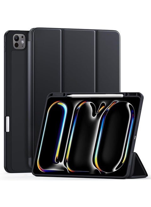 iPad Pro 13 Inch Case 2024 M4 with Pencil Holder, Soft TPU Back Cover for iPad 13 Pro Case, Trifold Stand, Support Pencil Pro and Pencil (USB-C), Auto Wake/Sleep,Black