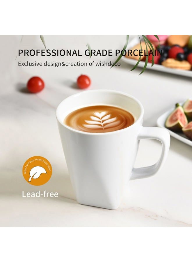 WishDeco White Coffee Mugs Set of 6, Ceramic Coffee Cups 14 oz / 400 ml, Modern Tea Mugs, Porcelain Tea Cups, Large Mug for Latte, Cappuccino, Milk, Juice, Square Bottom, Microwave and Dishwasher Safe - Image 4