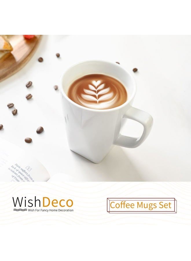 WishDeco White Coffee Mugs Set of 6, Ceramic Coffee Cups 14 oz / 400 ml, Modern Tea Mugs, Porcelain Tea Cups, Large Mug for Latte, Cappuccino, Milk, Juice, Square Bottom, Microwave and Dishwasher Safe - Image 2