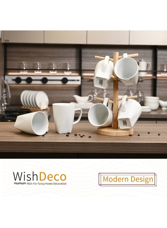 WishDeco White Coffee Mugs Set of 6, Ceramic Coffee Cups 14 oz / 400 ml, Modern Tea Mugs, Porcelain Tea Cups, Large Mug for Latte, Cappuccino, Milk, Juice, Square Bottom, Microwave and Dishwasher Safe - Image 5