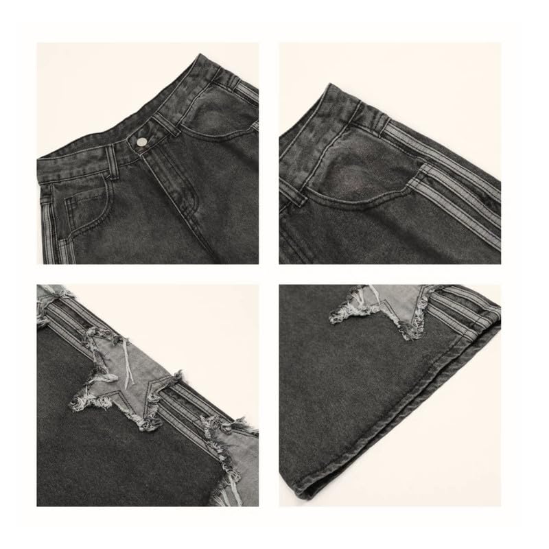 PEAINJ Star Jeans for Women Girls Baggy Cute Patchwork Denim Pants Y2k High Waisted Jeans Grunge Aesthetic Clothes Black-XL - Image 4