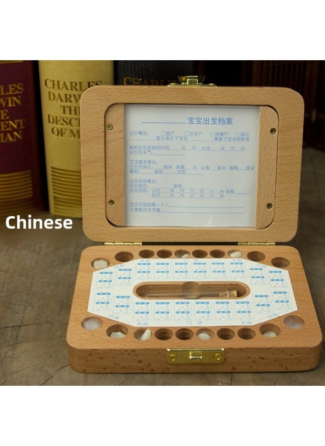 Children's Wooden Tooth Box Baby Boys Girls Milk Teeth Collection Frame Memorial Preservation Box Infant Hair Storage Case-Color:Fillet Photo Frame-Chinese  - Image 1