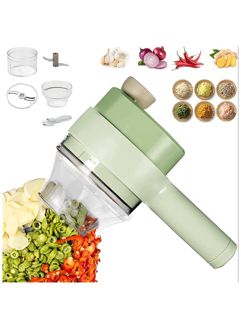 مجموعة تقطيع الخضار الكهربائية المحمولة 4 في 1، عصارة وتقطيع طين الثوم اللاسلكية المحمولة، لحم البصل والفلفل الحار والزنجبيل والكرفس مع مجموعة فرشاة، قطاعة صغيرة لاسلكية متعددة الوظائف - Image 1