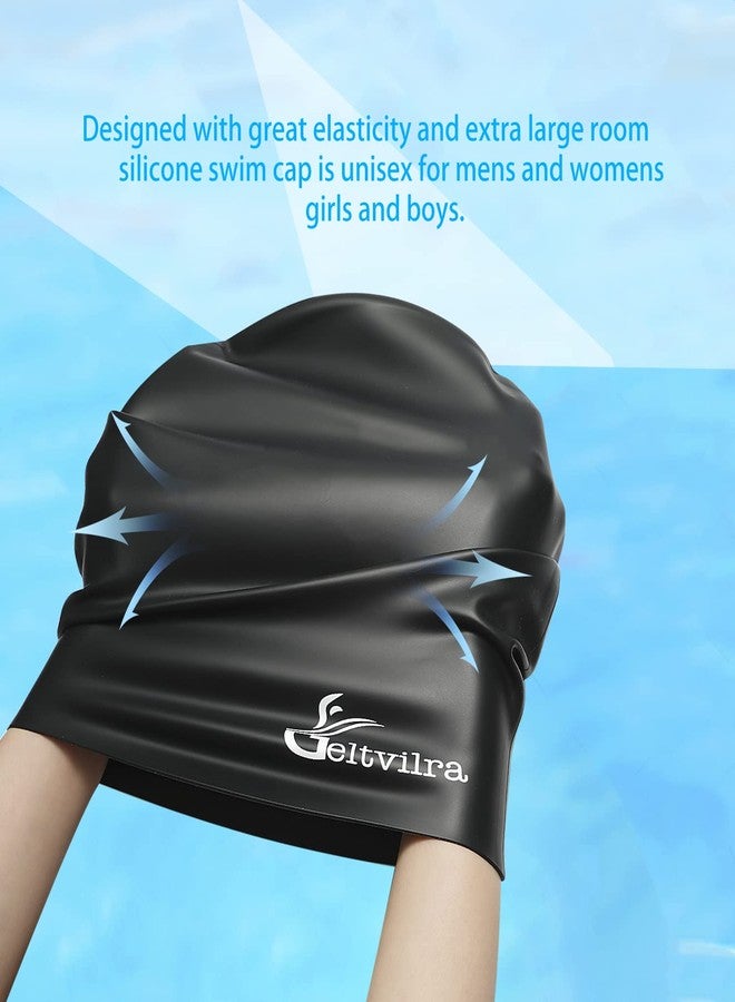 Geltvilra 4 Pack Silicone Extra Large Swim Caps for Braids and Dreadlocks Black Women Men Long Hair Swimming Waterproof Pool - Image 5